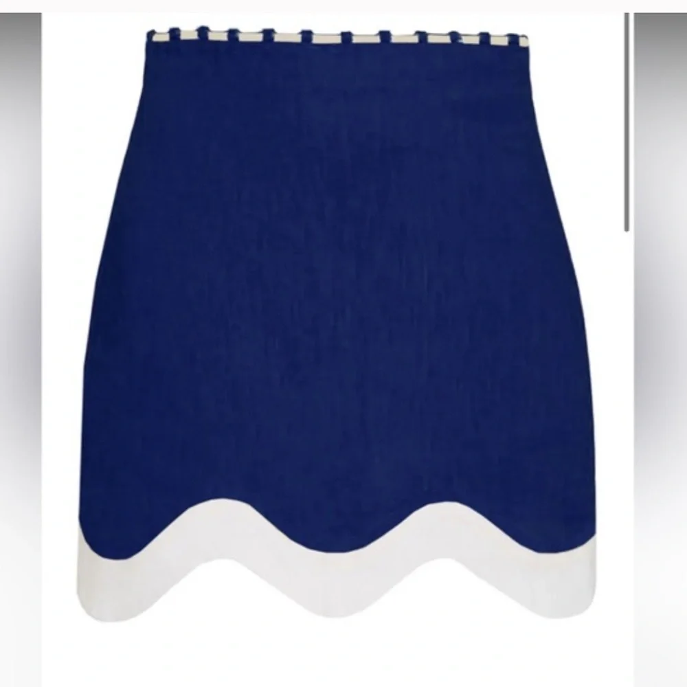 STAUD NWOT Navy and White Arianna Mini Skirt size 6